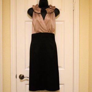 Satin Look Dress Tan and Black SIZE:14
